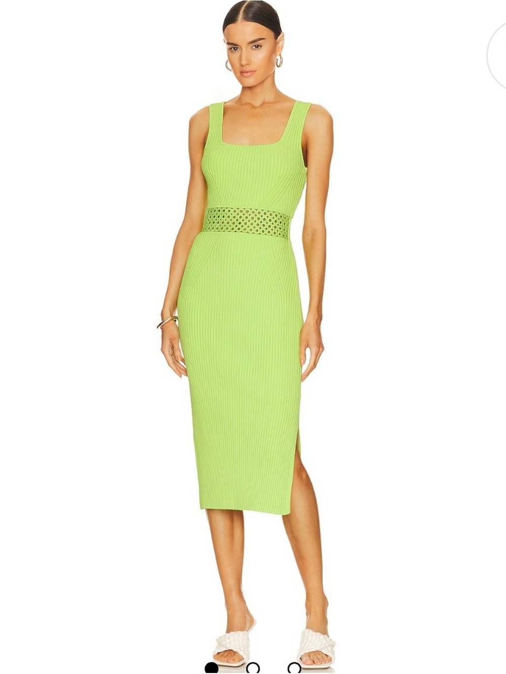House of Harlow 1960 Lime Green Ribbed Square-Neck Midi Dress